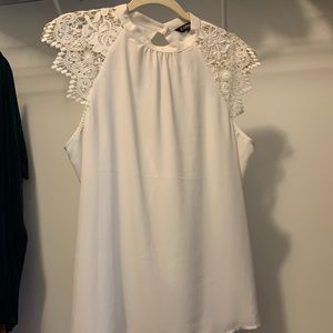 White knit sleeve tank top blouse